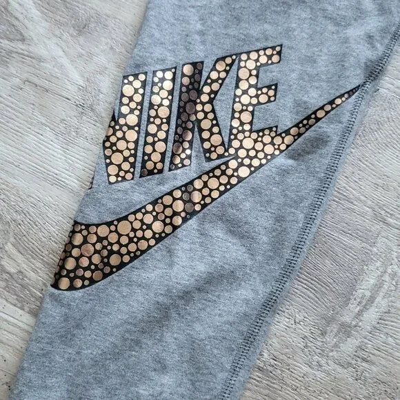 Nike Women Gray Gold Swoosh Just Do It Logo Lightweight Leg A See Legging Size L - Picture 4 of 14